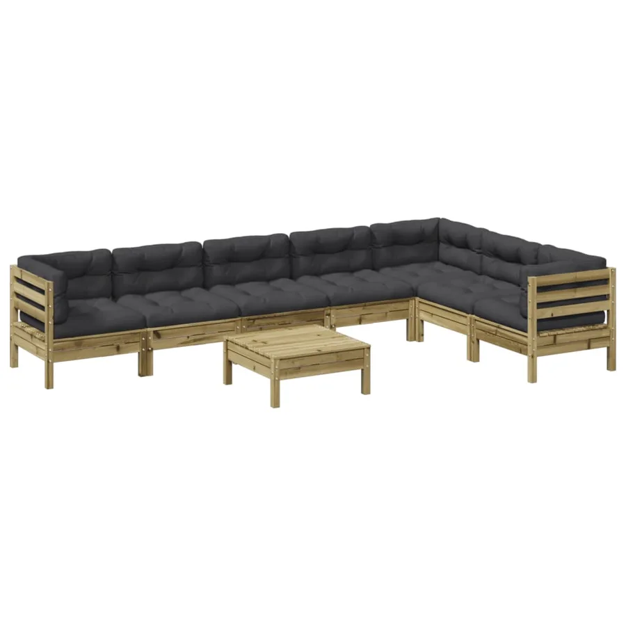 Salon de jardin 8 pcs avec coussins bois de pin imprégné - 2