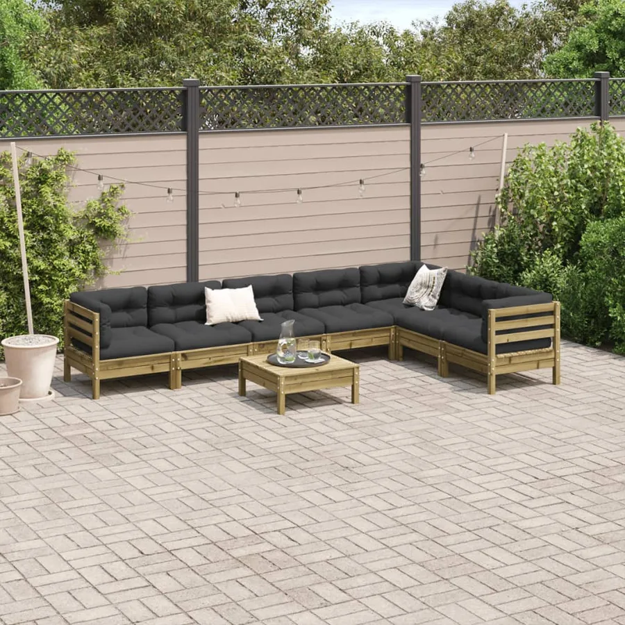 Salon de jardin 8 pcs avec coussins bois de pin imprégné - 3
