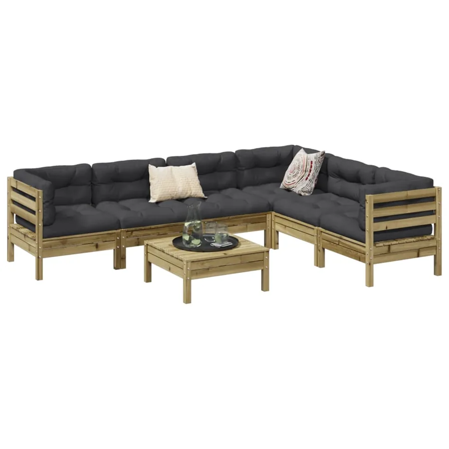 Salon de jardin 7 pcs avec coussins bois de pin imprégné
