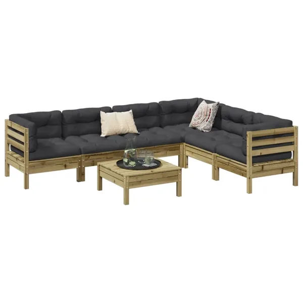 Salon de jardin 7 pcs avec coussins bois de pin imprégné