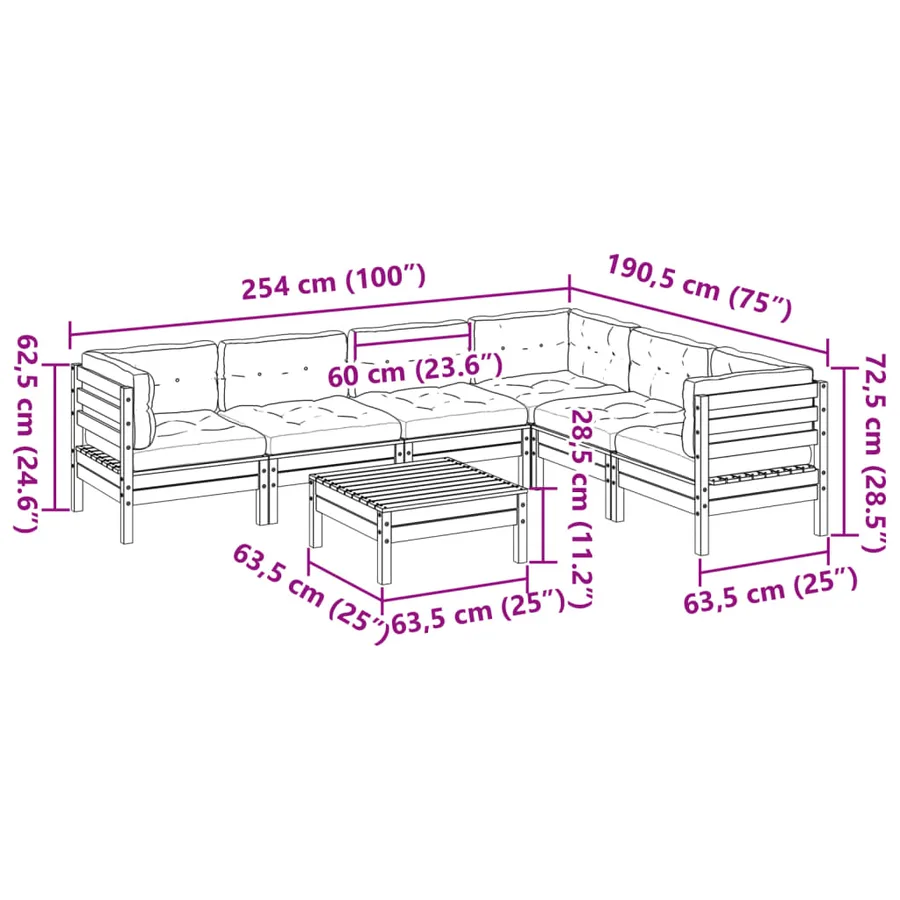 Salon de jardin 7 pcs avec coussins bois de pin imprégné - 12