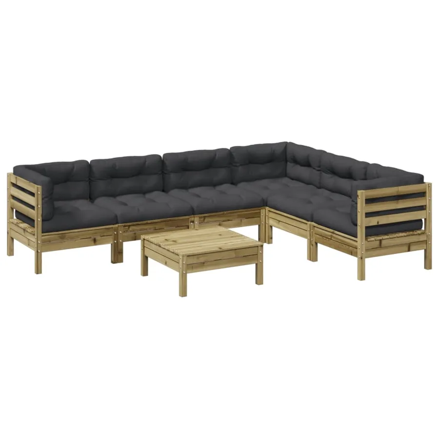 Salon de jardin 7 pcs avec coussins bois de pin imprégné - 2