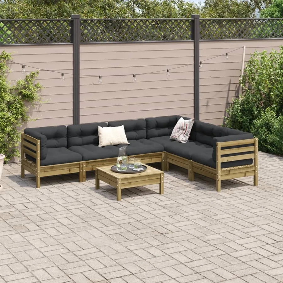 Salon de jardin 7 pcs avec coussins bois de pin imprégné - 3