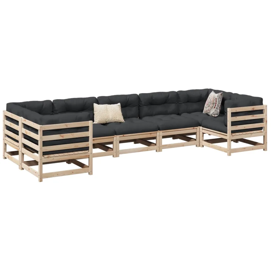 Salon de jardin 7 pcs avec coussins bois de pin massif