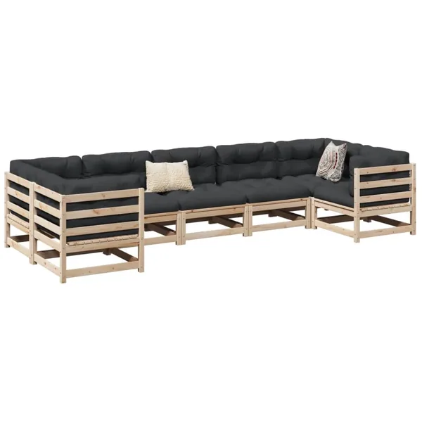 Salon de jardin 7 pcs avec coussins bois de pin massif