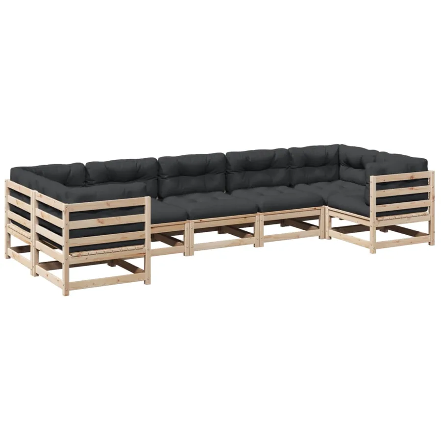 Salon de jardin 7 pcs avec coussins bois de pin massif - 2