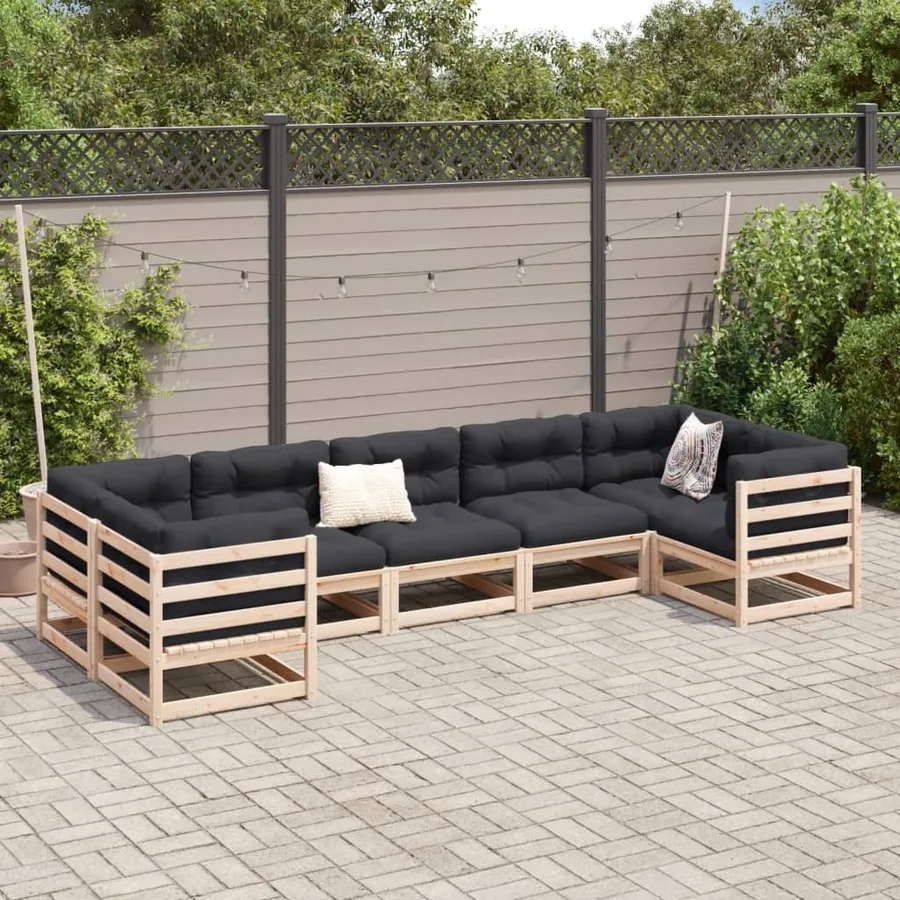 Salon de jardin 7 pcs avec coussins bois de pin massif - 3