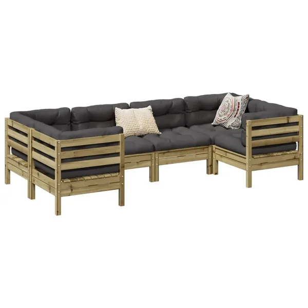 Salon de jardin 6 pcs avec coussins bois de pin imprégné