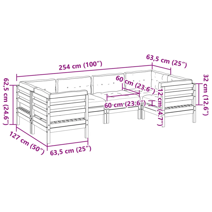 Salon de jardin 6 pcs avec coussins bois de pin imprégné - 10