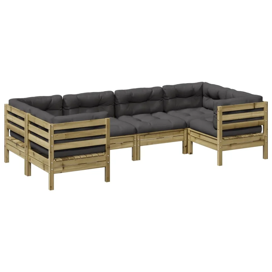 Salon de jardin 6 pcs avec coussins bois de pin imprégné - 2