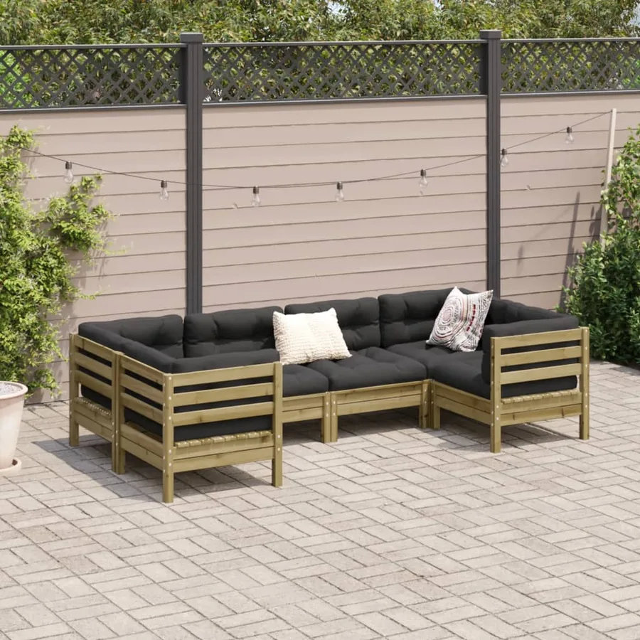 Salon de jardin 6 pcs avec coussins bois de pin imprégné - 3