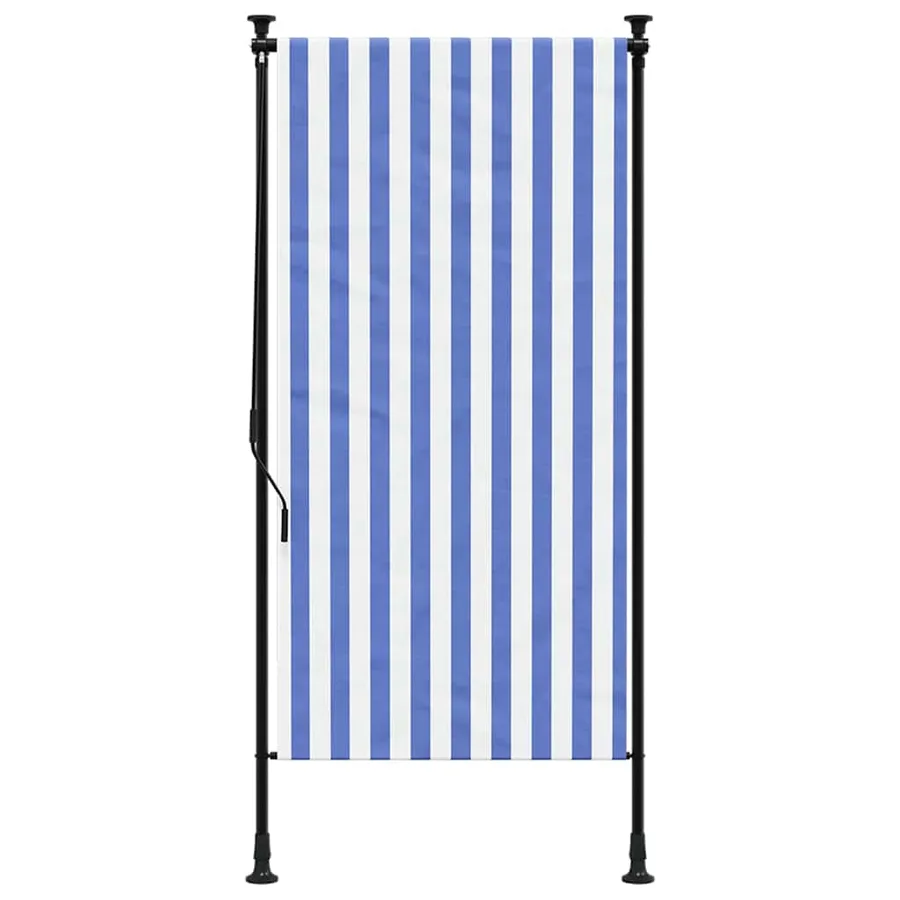 Store roulant d'extérieur bleu et blanc 100x270 cm tissu acier - 3