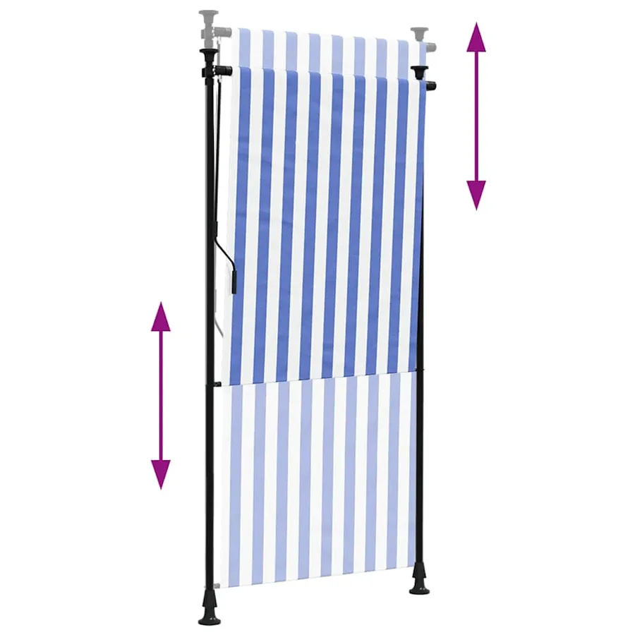 Store roulant d'extérieur bleu et blanc 100x270 cm tissu acier - 6