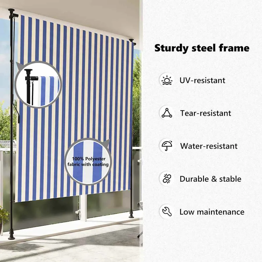 Store roulant d'extérieur bleu et blanc 150x270 cm tissu acier - 10