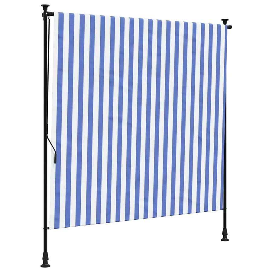 Store roulant d'extérieur bleu et blanc 150x270 cm tissu acier - 2