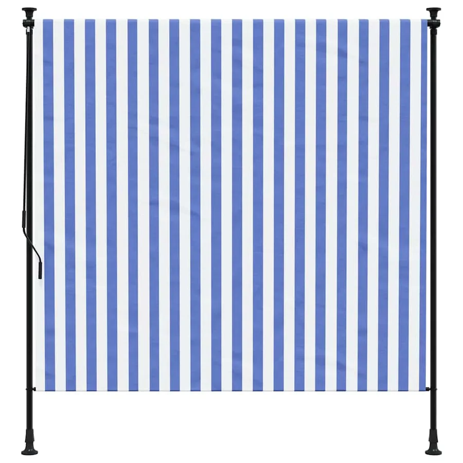 Store roulant d'extérieur bleu et blanc 150x270 cm tissu acier - 3