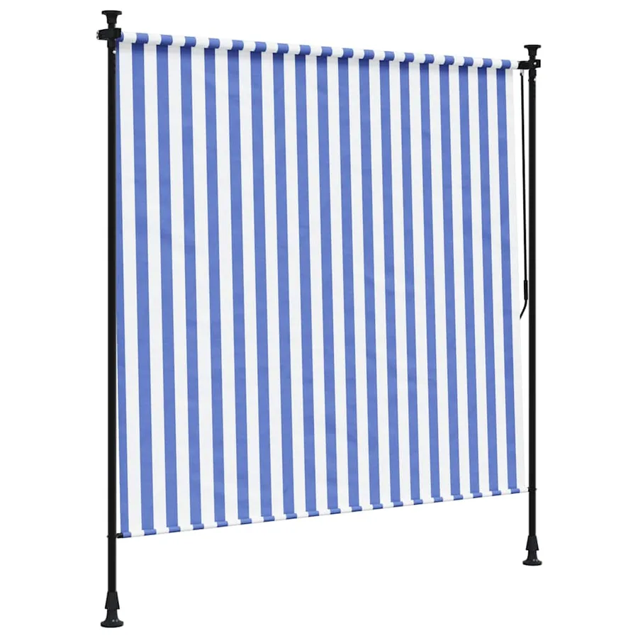 Store roulant d'extérieur bleu et blanc 150x270 cm tissu acier - 5