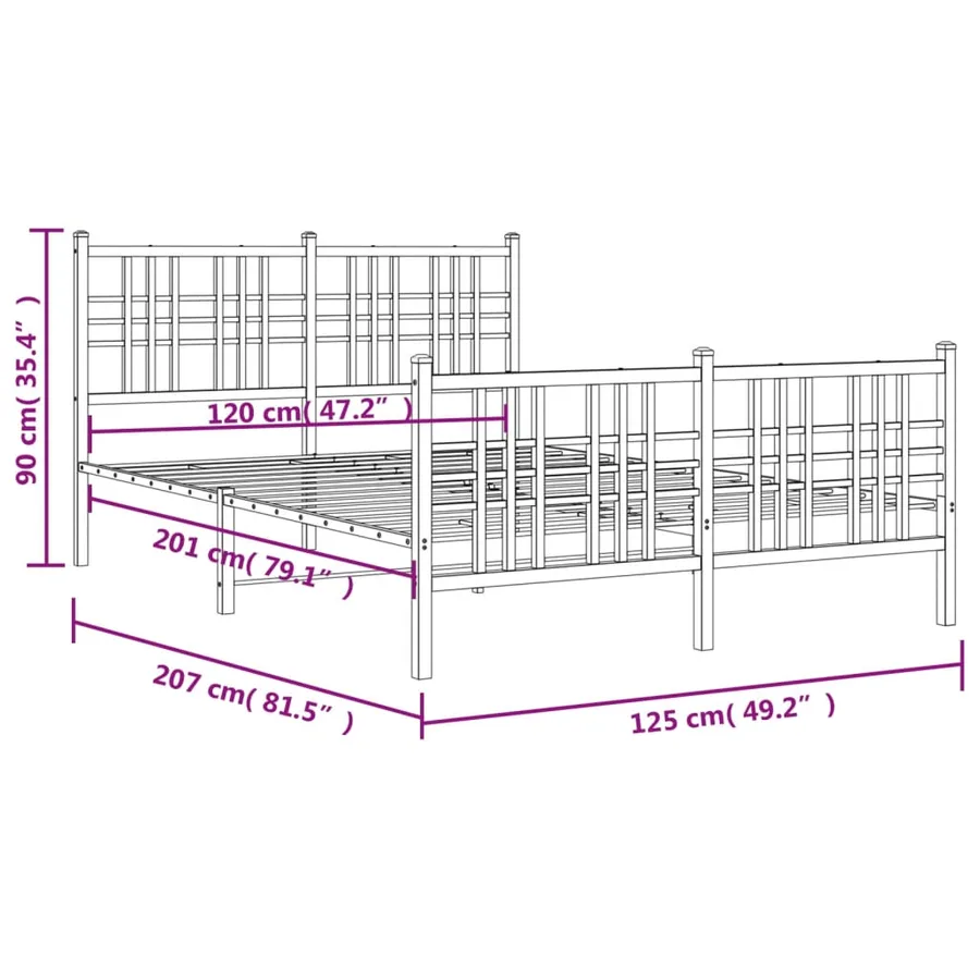 Cadre de lit métal sans matelas et pied de lit blanc 120x200 cm - 8