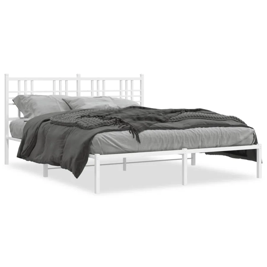 Cadre de lit métal sans matelas et tête de lit blanc 150x200 cm - 2