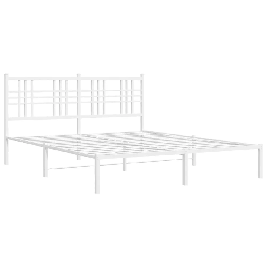 Cadre de lit métal sans matelas et tête de lit blanc 150x200 cm - 3