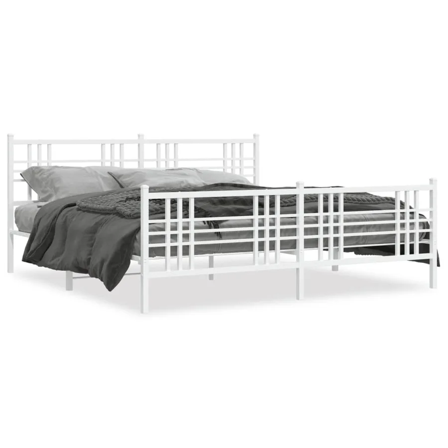 Cadre de lit métal sans matelas et pied de lit blanc 183x213 cm - 2