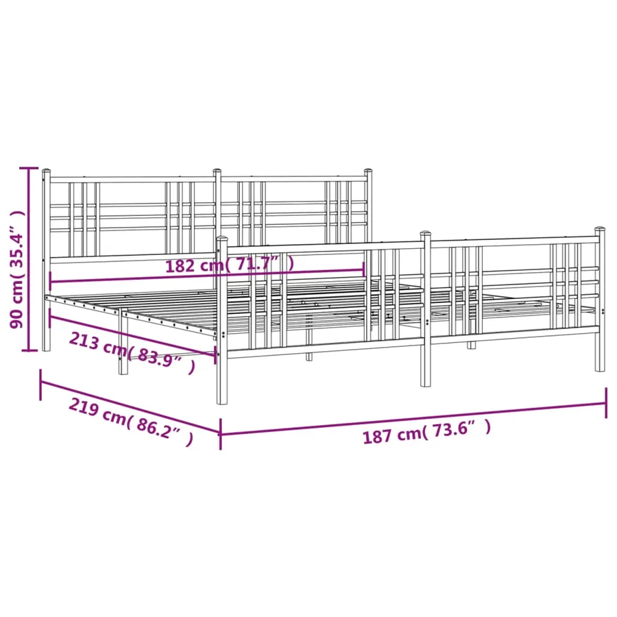 Cadre de lit métal sans matelas et pied de lit blanc 183x213 cm - 8