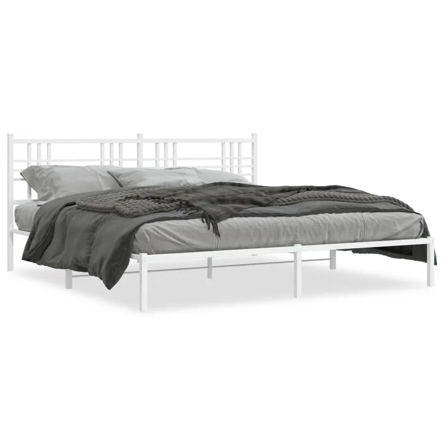 Cadre de lit métal sans matelas et tête de lit blanc 200x200 cm - 2