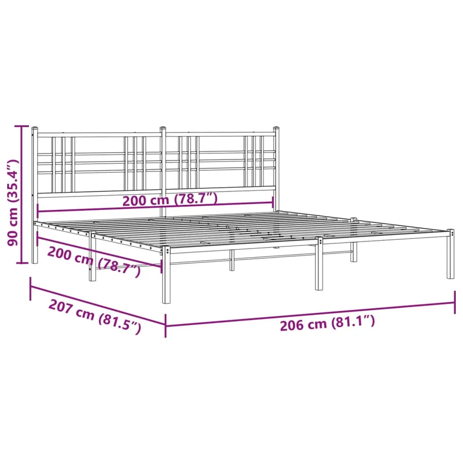Cadre de lit métal sans matelas et tête de lit blanc 200x200 cm - 8