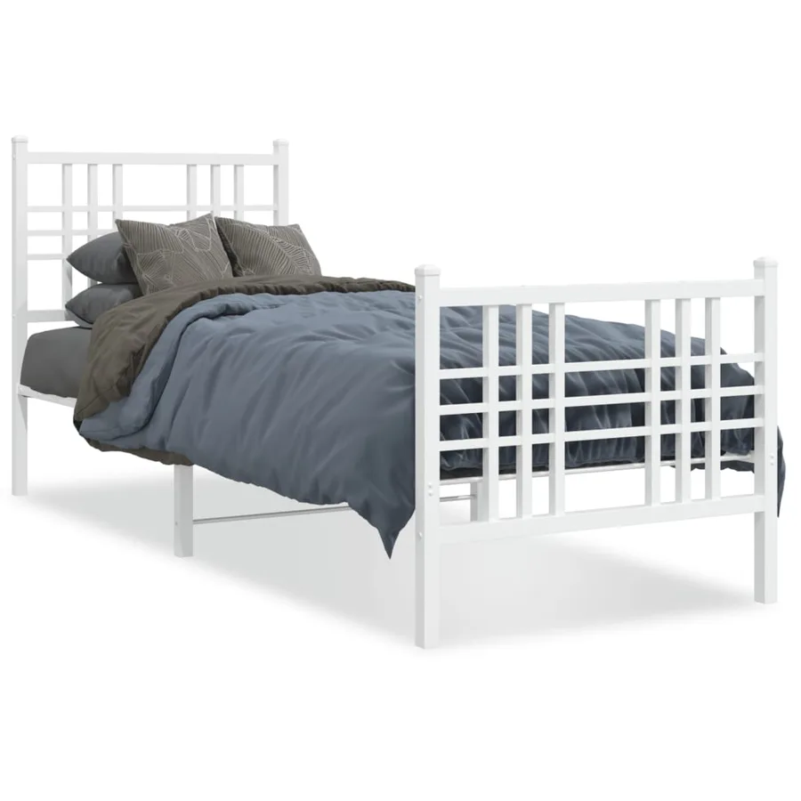 Cadre de lit métal sans matelas avec pied de lit blanc 80x200cm - 2
