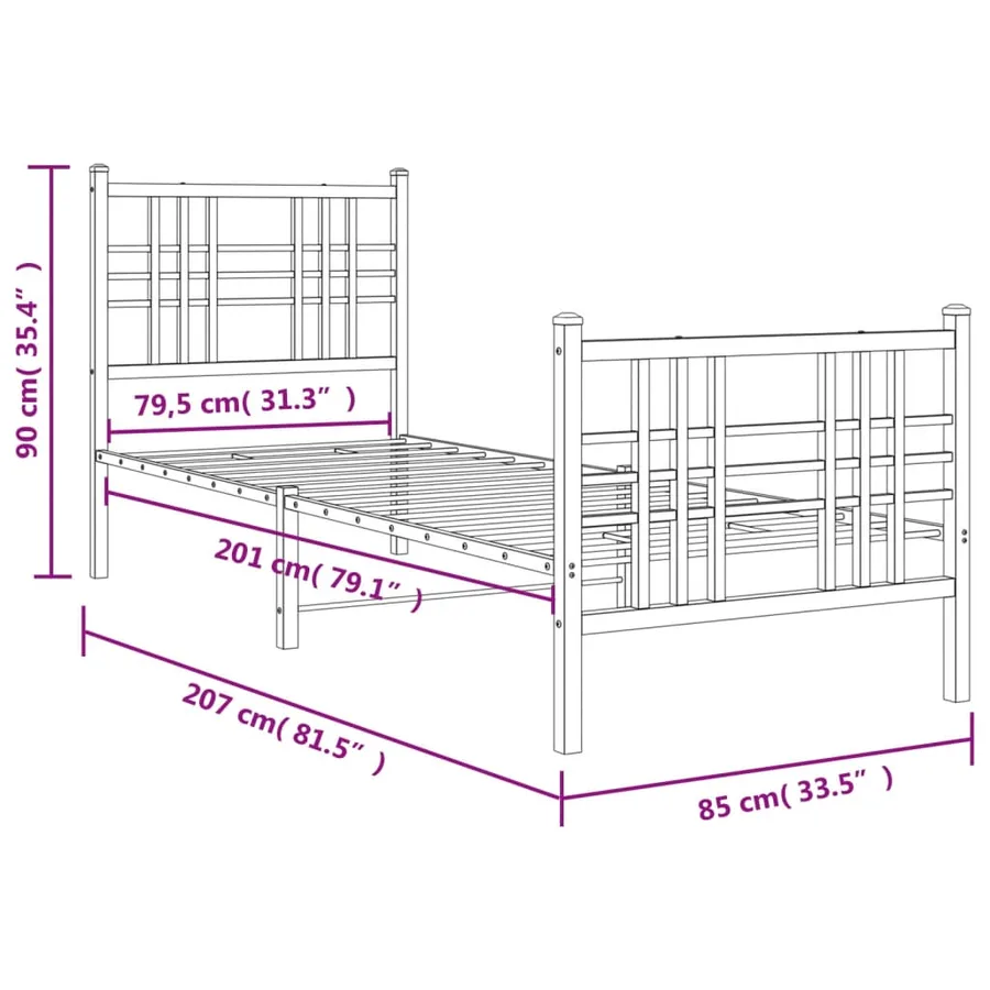 Cadre de lit métal sans matelas avec pied de lit blanc 80x200cm - 8