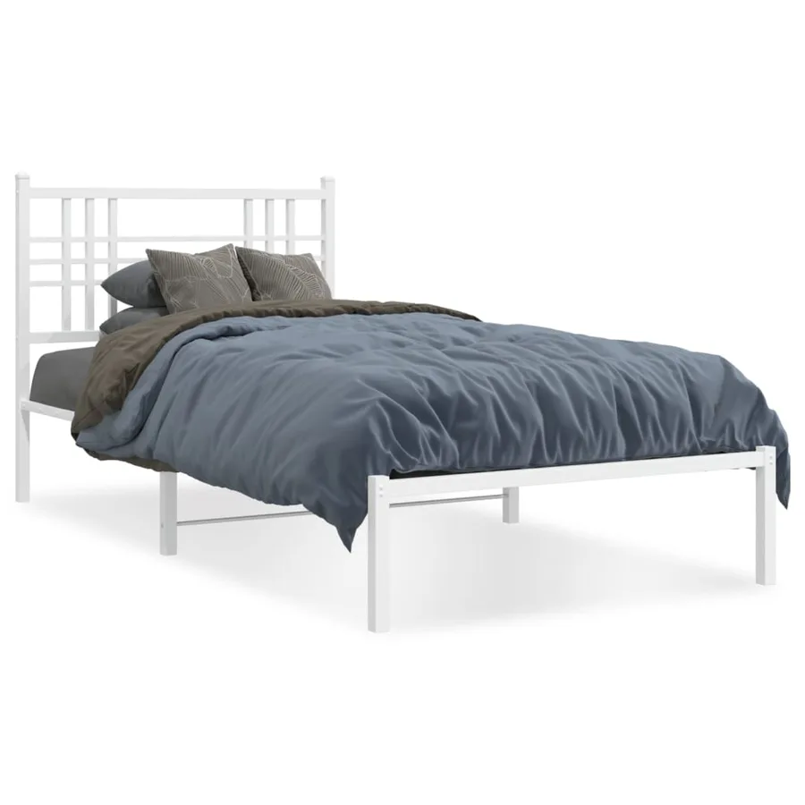 Cadre de lit métal sans matelas et tête de lit blanc 100x200 cm - 2