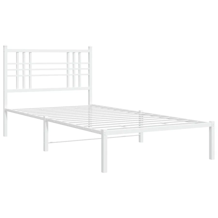 Cadre de lit métal sans matelas et tête de lit blanc 100x200 cm - 3