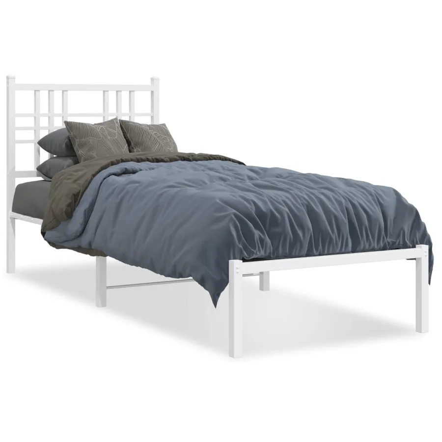 Cadre de lit métal sans matelas avec tête de lit blanc 75x190cm - 2