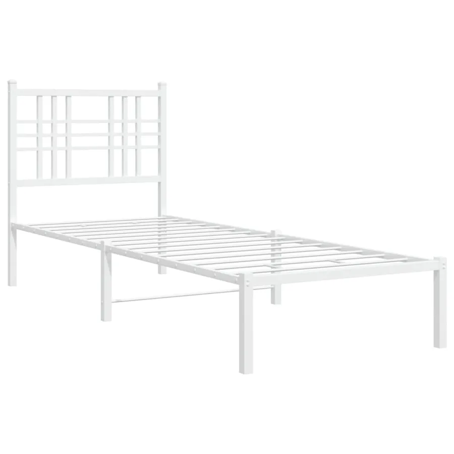 Cadre de lit métal sans matelas avec tête de lit blanc 75x190cm - 3