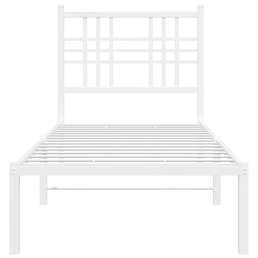 Cadre de lit métal sans matelas avec tête de lit blanc 75x190cm - 4