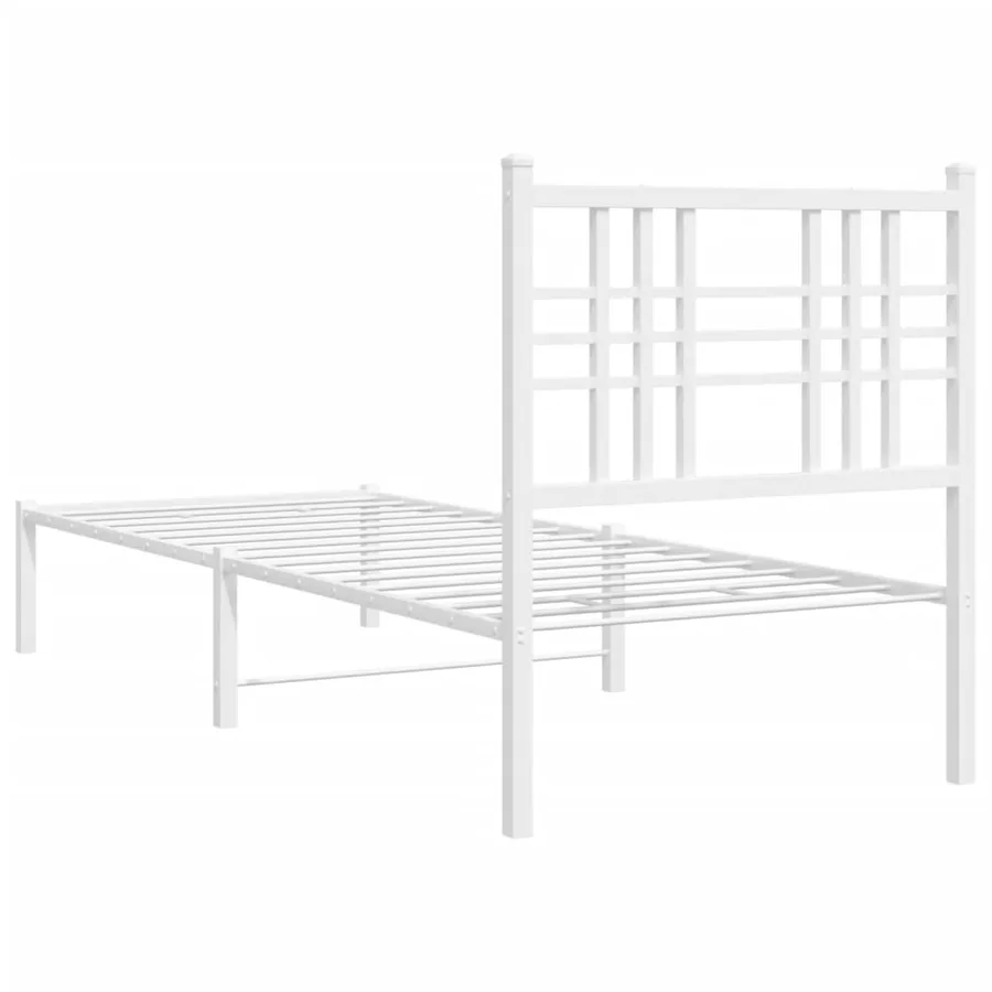 Cadre de lit métal sans matelas avec tête de lit blanc 75x190cm - 6
