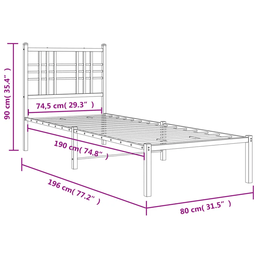 Cadre de lit métal sans matelas avec tête de lit blanc 75x190cm - 8
