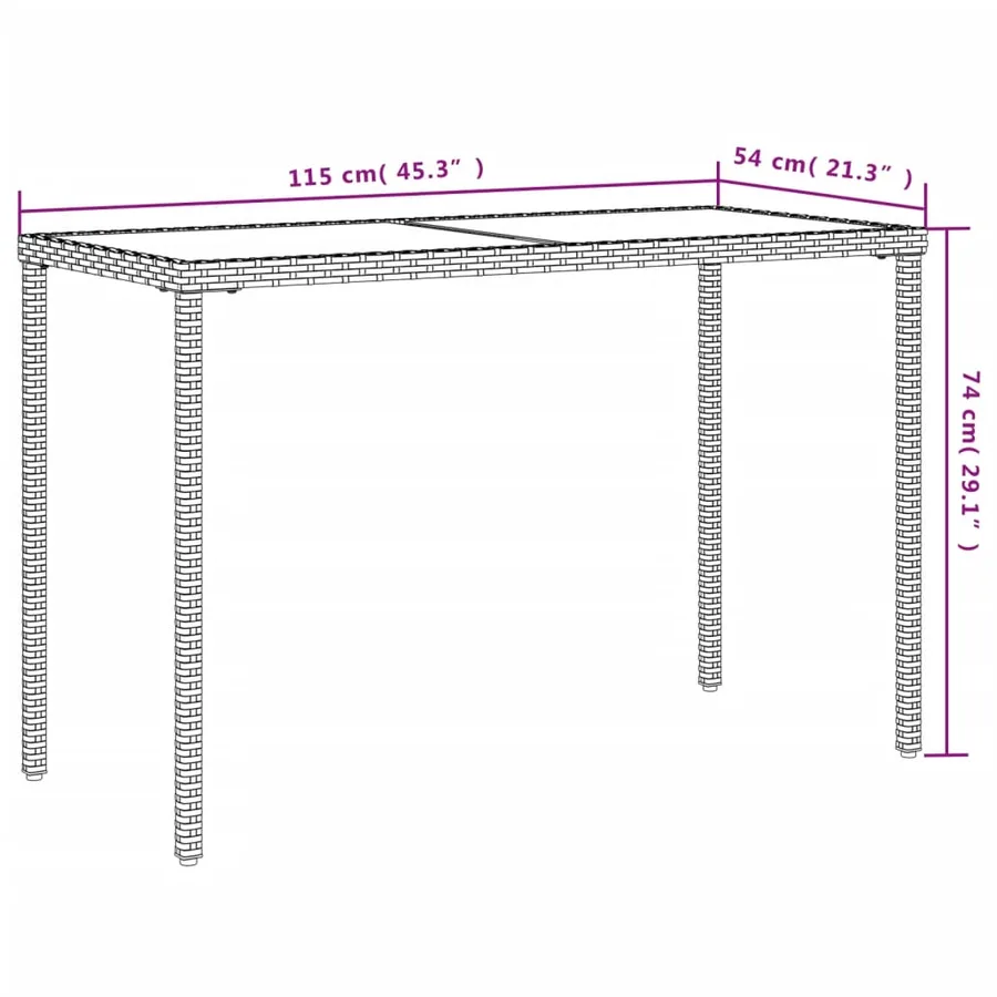 Table de jardin dessus en verre gris clair 115x54x74 cm rotin - 10