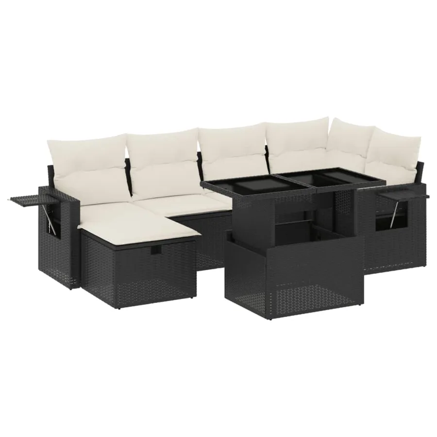 Salon de jardin 7 pcs avec coussins noir résine tressée 62 x 62 x 69 cm - 65,2 kg - 2