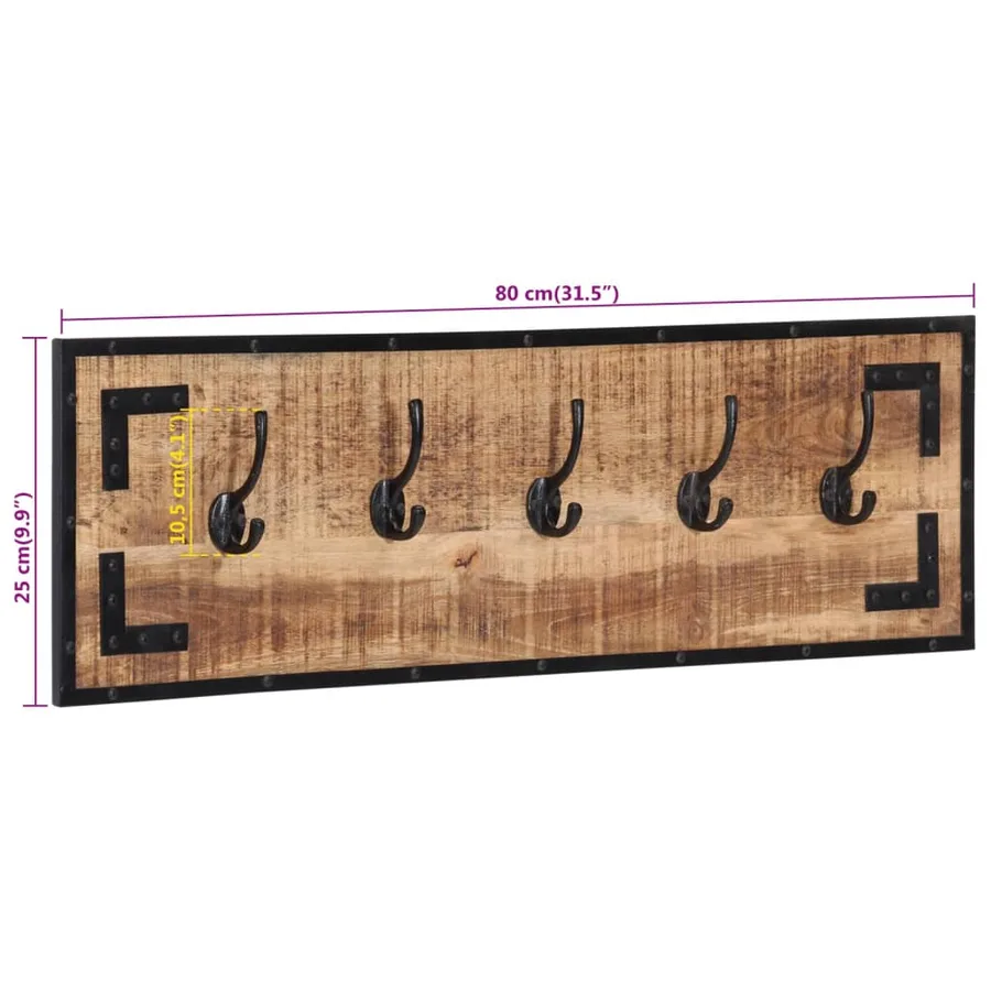 Porte-manteaux 2 pcs 80x8x25 cm bois de manguier massif brut - 8