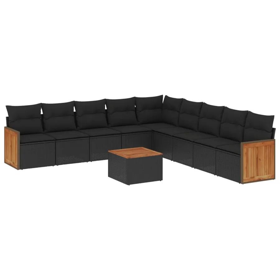 Salon de jardin 10 pcs avec coussins noir résine tressée - 2