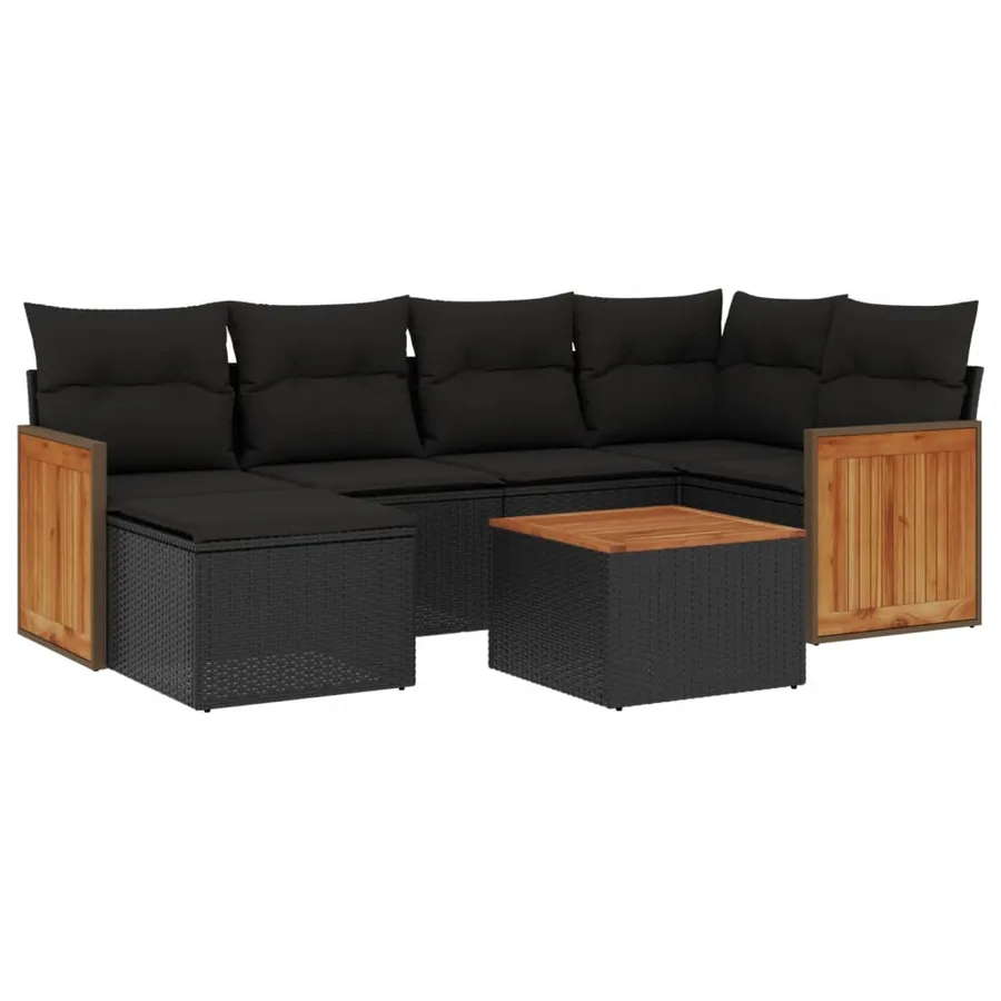 Salon de jardin 7 pcs avec coussins noir résine tressée 62 x 62 x 69 cm - 59,6 kg - 2