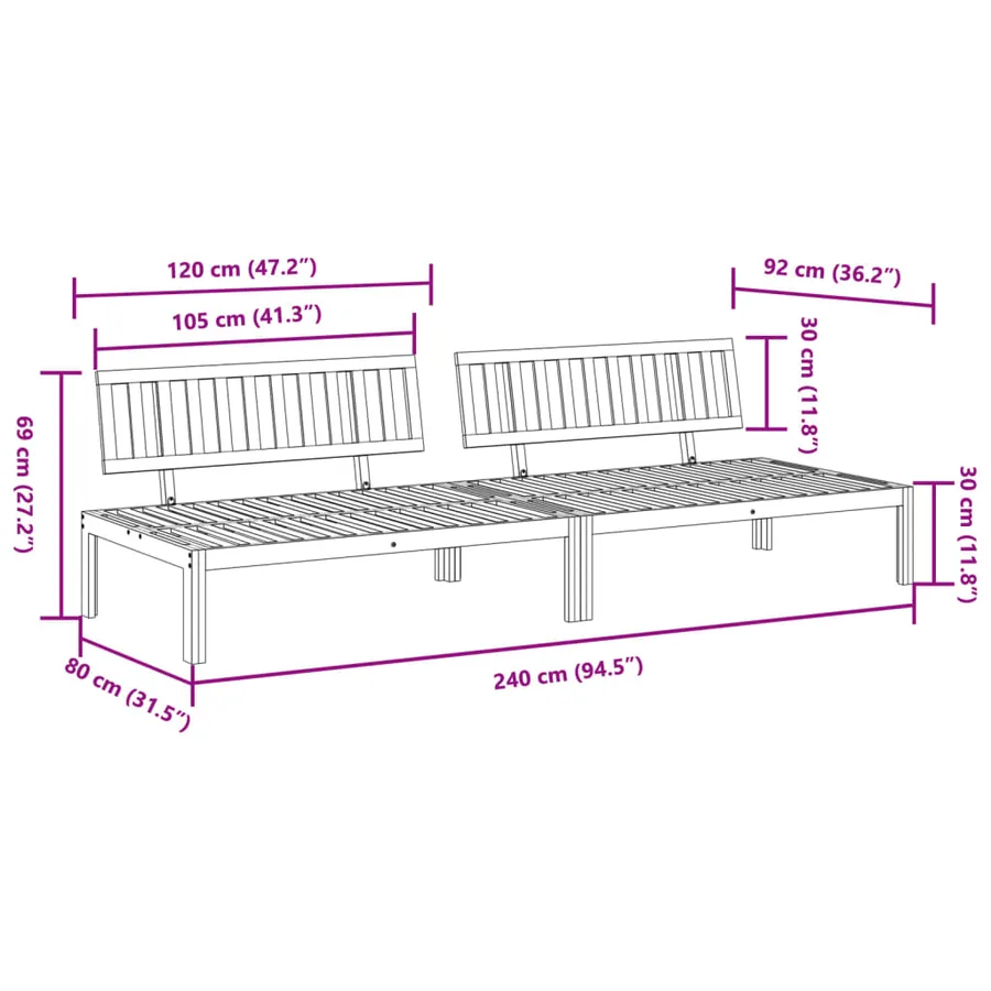 Canapés centraux palette de jardin 2 pcs bois massif d'acacia - 7