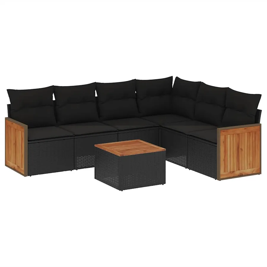Salon de jardin 7 pcs avec coussins noir résine tressée 62 x 62 x 69 cm - 61,2 kg - 2