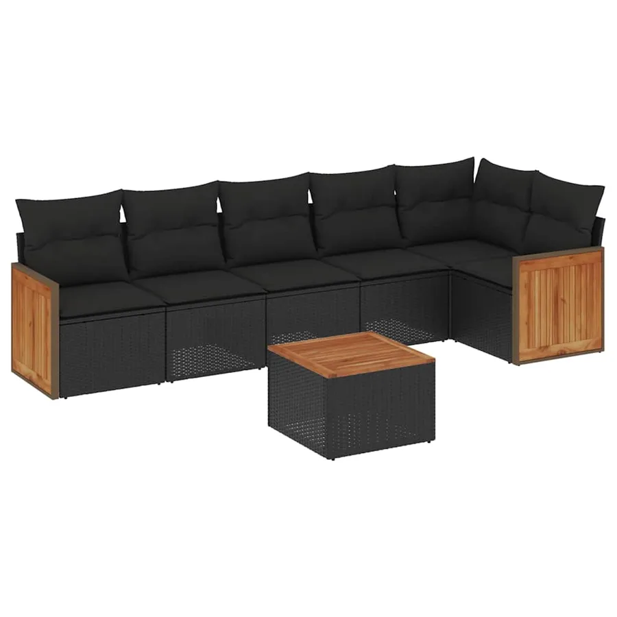 Salon de jardin 7 pcs avec coussins noir résine tressée 62 x 62 x 69 cm - 61,2 kg - 2