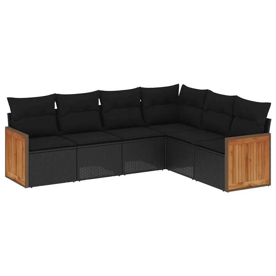 Salon de jardin 6 pcs avec coussins noir résine tressée - 2