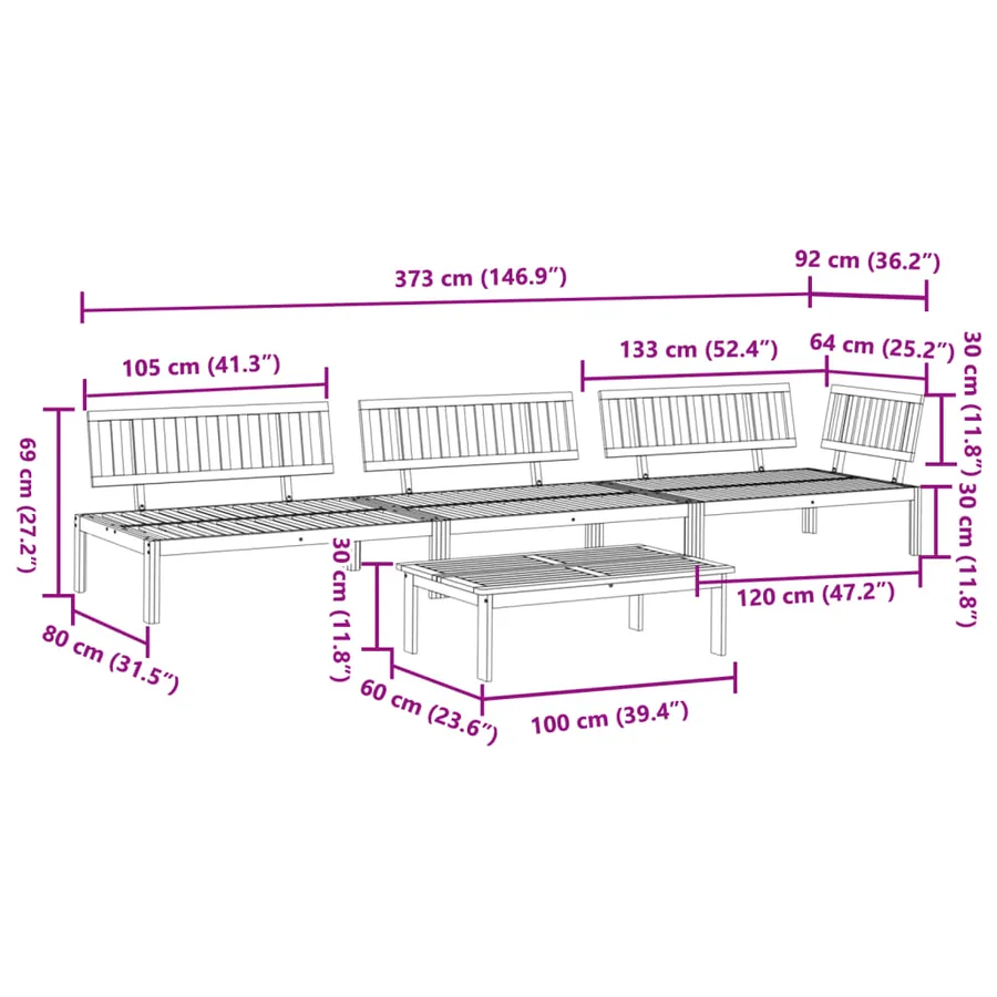 Salon palette de jardin 4 pcs bois d'acacia massif - 8