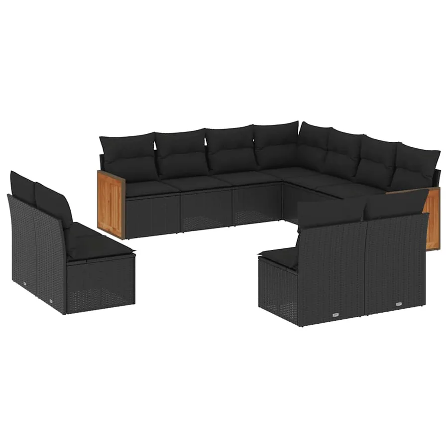 Salon de jardin 11 pcs avec coussins noir résine tressée - 2