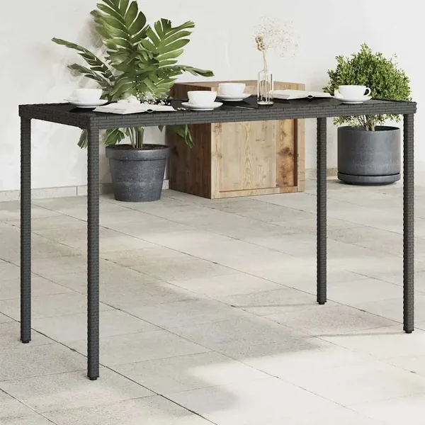 Table de jardin dessus en verre noir 115x54x74cm résine tressée