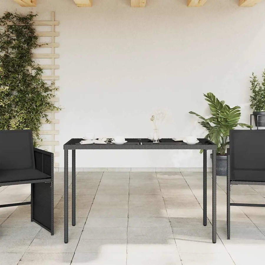 Table de jardin dessus en verre noir 115x54x74cm résine tressée - 3